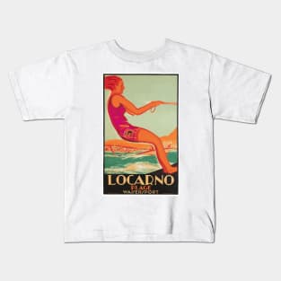 Vintage Travel Poster Design - Locarno, Switzerland - Water Skier Kids T-Shirt